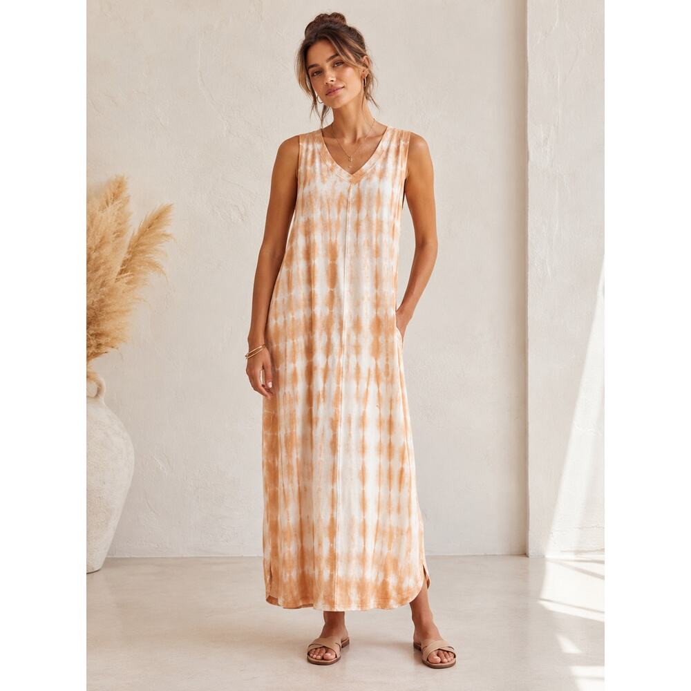 Sonoma Sleeveless Boho Tie Dye Maxi Dress Orange & White XXL